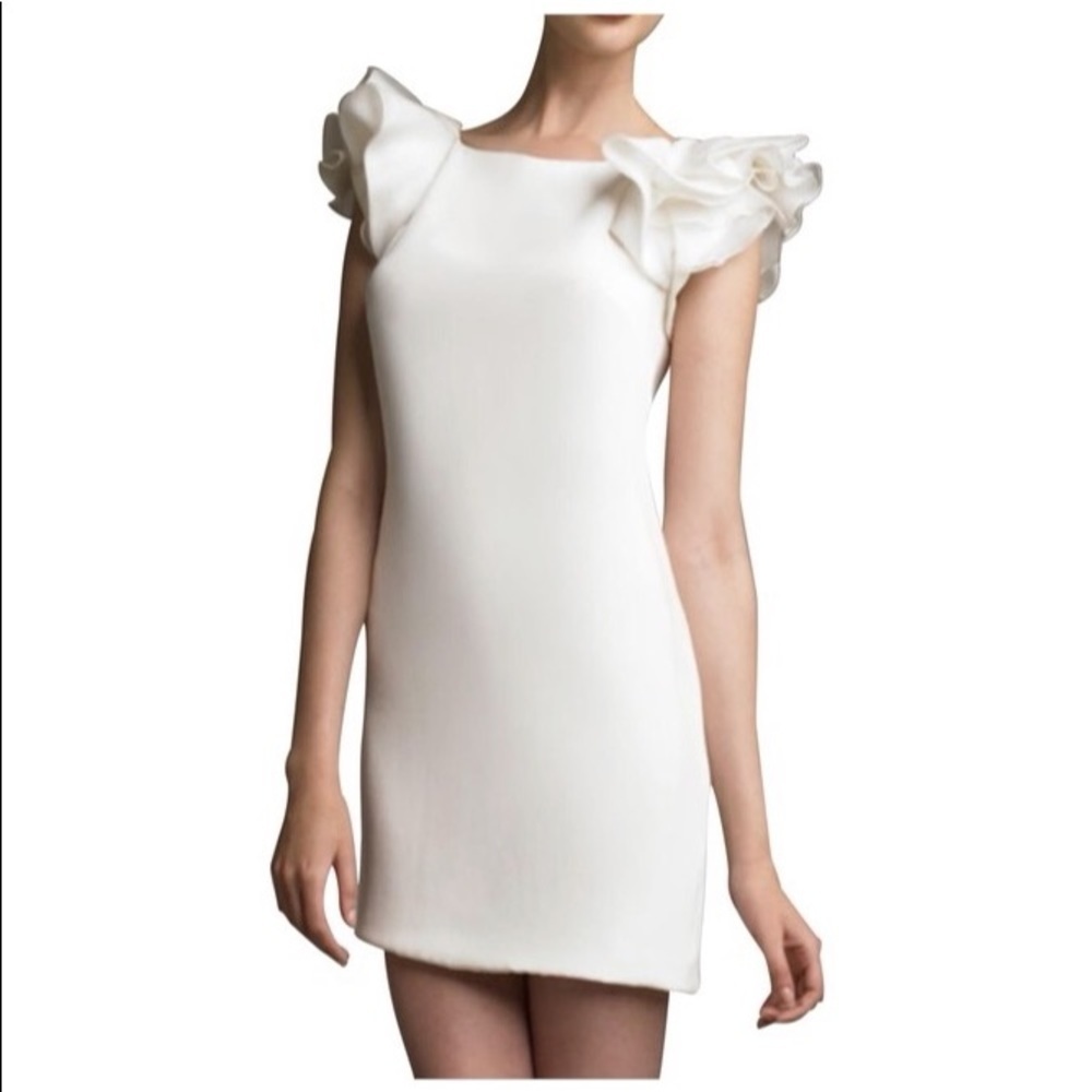 Marchesa Notte White Ruffle Sleeve Dress 10